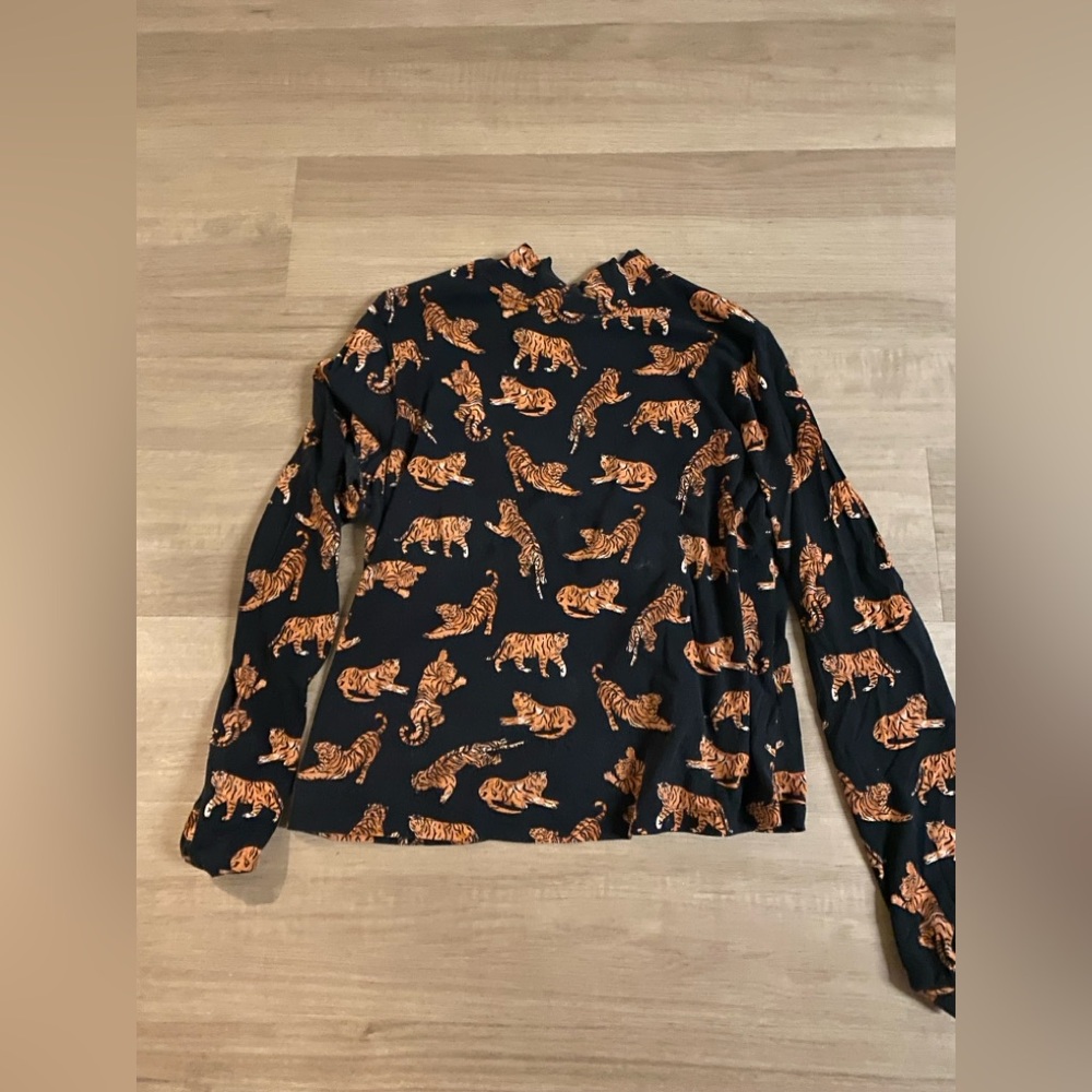 Anthropologie Black and Brown Tiger Print Long Sleeve Top